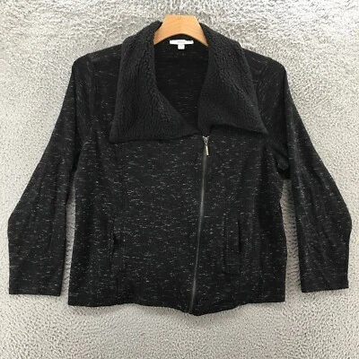 Suéter Kensie Cremallera Completa Para Mujer 2X Negro Imitación Piel de Oveja Cuello Bolsillos Informal Foto 1 de 4