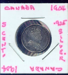 WORLD COINS CANADA 1904 5 CENTS AU (2G919) .925 SILVER - Picture 1 of 2