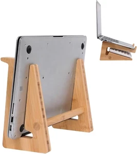 Laptop Stand Wooden Vertical Laptop Stand for Desk Bamboo Laptop Stand Comp - Afbeelding 1 van 11