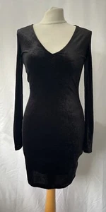 H&M Black Velour Bodycon Dress Size Small Long Sleeve - Picture 1 of 12
