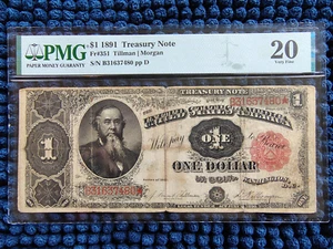 Series of 1891 Large Size $1 Treasury Note- Tillman-Morgan (Fr. 351) - PMG 20 VF - Picture 1 of 7