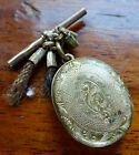 antique Victorian GOLD plate photo locket albert t bar pendant end caps -221