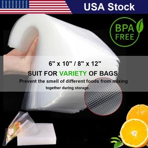 100-1000 Vacuum Sealer Bags 6"x10" 8"x12" Precut Food Saver Storage Bag BPA Free - Picture 1 of 10