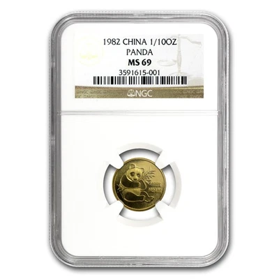 China 1982 1/10 oz oro Panda MS-69 NGC Foto 1 de 3