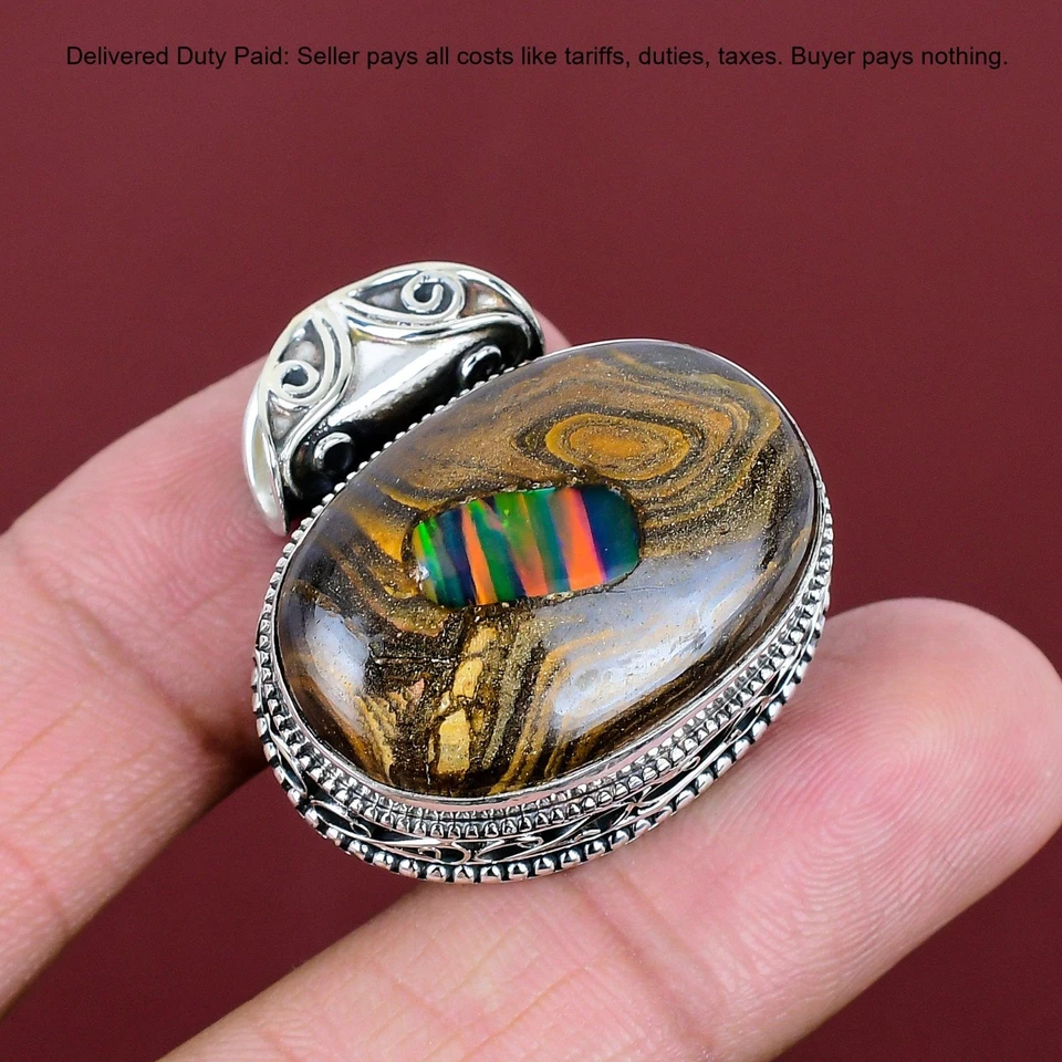 Винтажная подвеска ювелирные изделия серебро этопийский опал валун опал драгоценный камень - Изображение 1 из 4