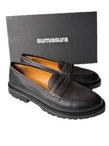SUMISSURA Women Size 39 Unique Black Leather Slip On Penny Loafers Dress Shoes - Picture 1 of 10