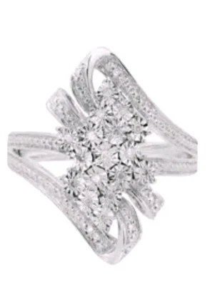 Anillo Cascada Ilusión Diamante Plata Esterlina Cóctel Talla 7 Diamantes $325   Foto 1 de 4