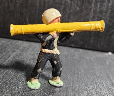 BARCLAY MANOIL JUGUETE PLOMO SOLDADO AZUL MARINO VINTAGE BAZUCA MONTADO EN EL HOMBRO VAINA PIE Foto 1 de 4