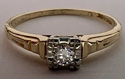 Anillo Estate de diamantes de oro amarillo de 14k y 18k, diamante de talla europea, antiguo, vintage Foto 1 de 4