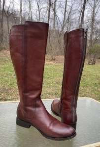 Frye Melissa Tall Riding Boots Women’s 8.5 B Mahogany Brown Leather Back Zip - Picture 1 of 22