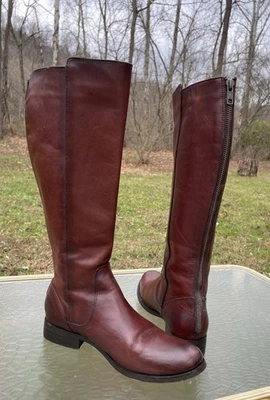 Frye Melissa Tall Riding Boots Women’s 8.5 B Mahogany Brown Leather Back Zip - Image 1 of 4