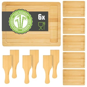 6 Personen Raclette Teller Set Holz - 30x22cm Pfännchen Untersetzer mit Spachtel - Bild 1 von 11