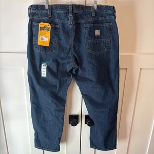 CARHARTT Relaxed Fit Flannel Lined 5-Pocket Jeans Mens 40x30 Blue BD 4942-M New - Picture 1 of 11