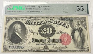 1880 $20 Legal Tender Fr#140 PMG 55 About Uncirculated, Ink Bleed - Picture 1 of 2