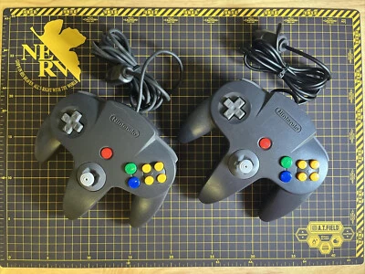 Lot 2 Nintendo 64 Black Controller NUS-005 Official N64 OEM TESTED Working - Image 1 of 4