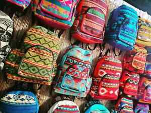 Large Multicolored Aztec Tribal Striped Backpack Handmade Ethnic Cushioned Bag