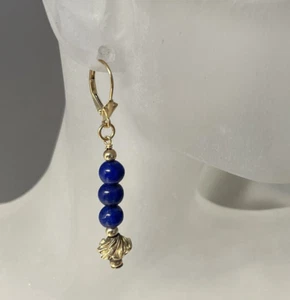 LAPIS LAZULI & 14k YELLOW GOLD DANGLE EARRINGS - 14K GOLD LEVERBACKS - Picture 1 of 3