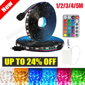 UK LED Strip Lights Battery Operated Dimmable RGB 2835 TV Back Lighting + Remote - Picture 1 of 18