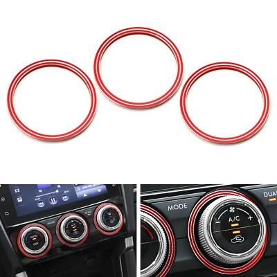 Cubiertas de anillo exterior de aluminio rojo para control de clima de CA para Subaru Impreza WRX/STi Foto 1 de 4