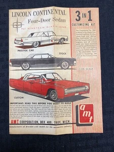 AMT 1961 Lincoln Continental 4 Door Sedan Hardtop K421 Instructions Original - Picture 1 of 2