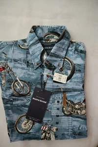 NWT Blue Shades NORTH RIVER Buttonfront SS Shirt Motorcycle Pattern Medium - Bild 1 von 6