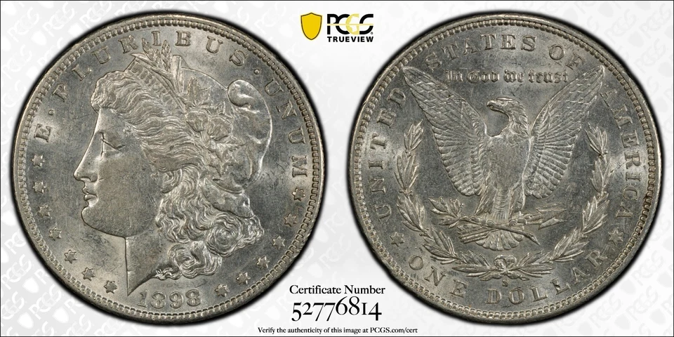 1898 S Morgan Silver Dollar PCGS AU53 - Semi Key Date Low Mintage (#717) - Image 1 of 4