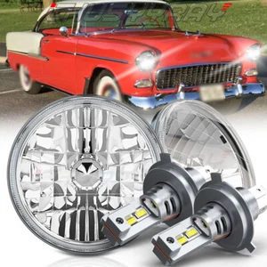 FIT chevy bel Air 1955-1957 Pair 7inch Headlights round Hi/Lo Beam Light DRL - Foto 1 di 19