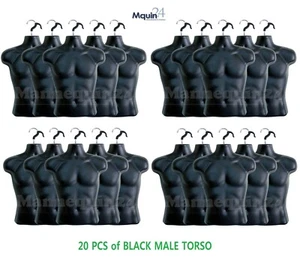 20 Pack - Male Torso Dress Body Form Hanging Mannequins Black Mean Clothing - Picture 1 of 4
