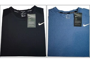 Nike Dri-Fit T-Shirt Athletic for Men Crew Neck Short Sleeve Tee Black & Blue - Picture 1 of 12