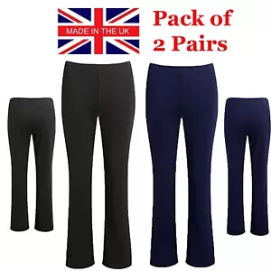 LADIES BOOTLEG TROUSERS WOMENS BOOTCUT STRETCH FINELY RIBBED WORK BOTTOMS PANTS - Picture 1 of 12