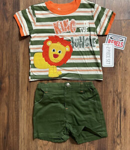 Sz 18Mos Baby Toddler T-shirt & Shorts Outfit Set Baby Lion King of The Jungle 