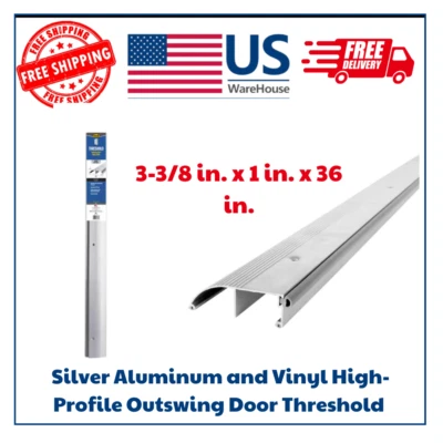 3-3/8 pulgadas X 1 pulg. X 36 in. Puerta batiente de alto perfil de aluminio y vinilo plateada Foto 1 de 4