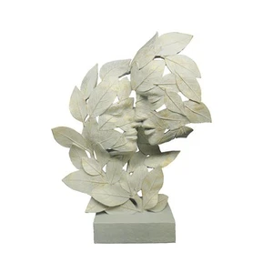Polyresin Figurine Cream Gold Couple & Leaf White Base 37.6cm Elegant Home Decor - Picture 1 of 5