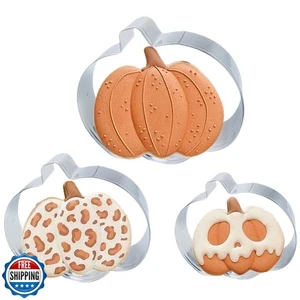 Juego de 3 Cortadores de Galletas de Calabaza, Surtido Tamaño 4“ 3.4” 2.25” Halloween Otoño T - Imagen 1 de 5