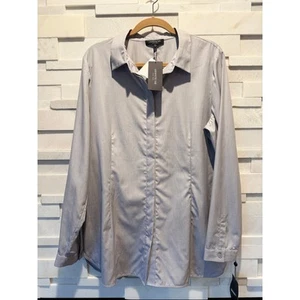LAFAYETTE 148 NWT Castle Rock Collar Long Sleeve Button Front shirt XL Gray - Picture 1 of 7
