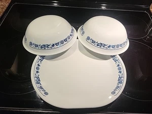 Corelle Old Town blaue Zwiebel Servier 3 Stück 2 Gemüseschalen & 1 Platte 70er Jahre - Bild 1 von 7