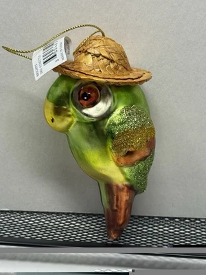 "Nuevo loro de vidrio soplado pájaro tropical con sombrero de paja 4,25"" ADORNO DE NAVIDAD" Foto 1 de 3
