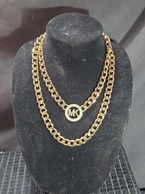 Collar Michael Kors Oro Eslabón Cubano Doble Hilo Estrás MK 16" Eslabón Bordillo Foto 1 de 4