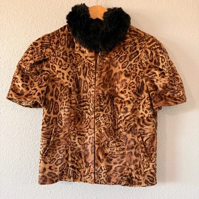 Vintage Etcetera Leopard Print Faux Fur Collar Puff Sleeve Jacket Women's Size 4 - Image 1 of 4