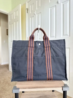 Bolso Cartera Grande Hermes Foure Tout Tela Lona, En Muy Buen Estado Foto 1 de 4