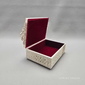 Vintage versilbert Metall dekorativ Handarbeit Schmuck Schmuck Geschenk Box Etui - Bild 1 von 18