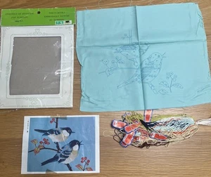 Tokyo Bunka Embroidery Kit By Numbers Birds Blue 12x10.5” Japan Vtg New - Picture 1 of 9