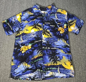 Camisa de moda estilo hawaiano abotonada azul negra para hombre talla grande puesta de sol " - Imagen 1 de 7