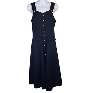 VTG 90s Button Front Midi Dress Size 4 Blue Overall Pinafore Pockets Cottagecore - Picture 1 of 17