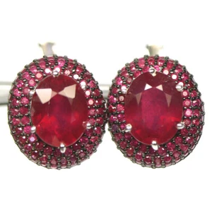 Gemstone Heated Red Pink Ruby Earrings 925 Silver White Gold Plated - Picture 1 of 4