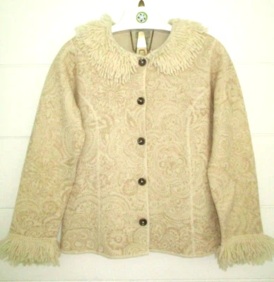 Sigrid Olsen 100% вареной шерсти свитер куртка M слоновой кости бежевый цветочный печать кнопка - Изображение 1 из 4