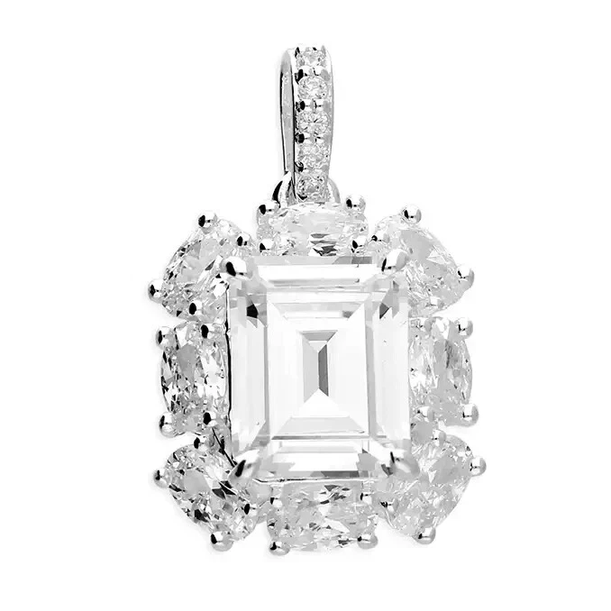 Empire Baguette Zircone Ciondolo Argento Sterling 925 Marchiato Tutti Catena - Immagine 1 di 3