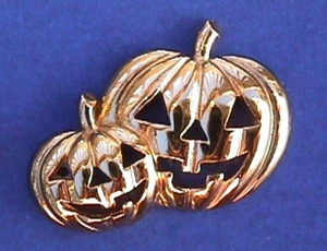 Avon PIN Halloween Vintage KÜRBISSE JOL Tie Tac 1990 Urlaub Brosche goldfarben - Bild 1 von 2