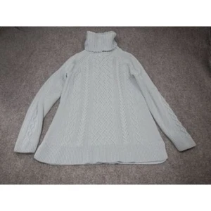 Talbots Cable Fisherman Knit Turtleneck Sweater Women's Large Blue Wool Cashmere - Picture 1 of 10