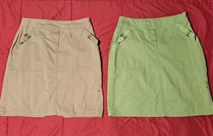 2 faldas utilitarias para mujer 4 Christopher & Banks 100 % algodón bolsillos beige verde - Imagen 1 de 9